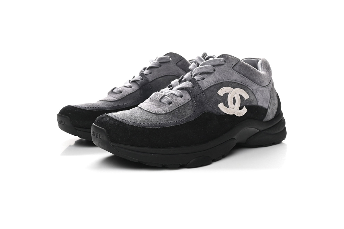 Chanel Suede Calfskin CC Sneakers Black Grey