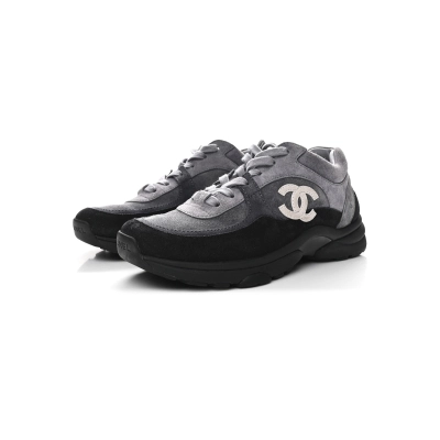 Chanel Suede Calfskin CC Sneakers Black Grey 02
