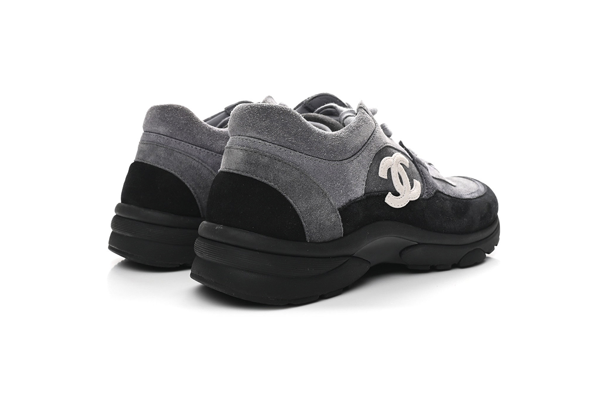 Chanel Suede Calfskin CC Sneakers Black Grey