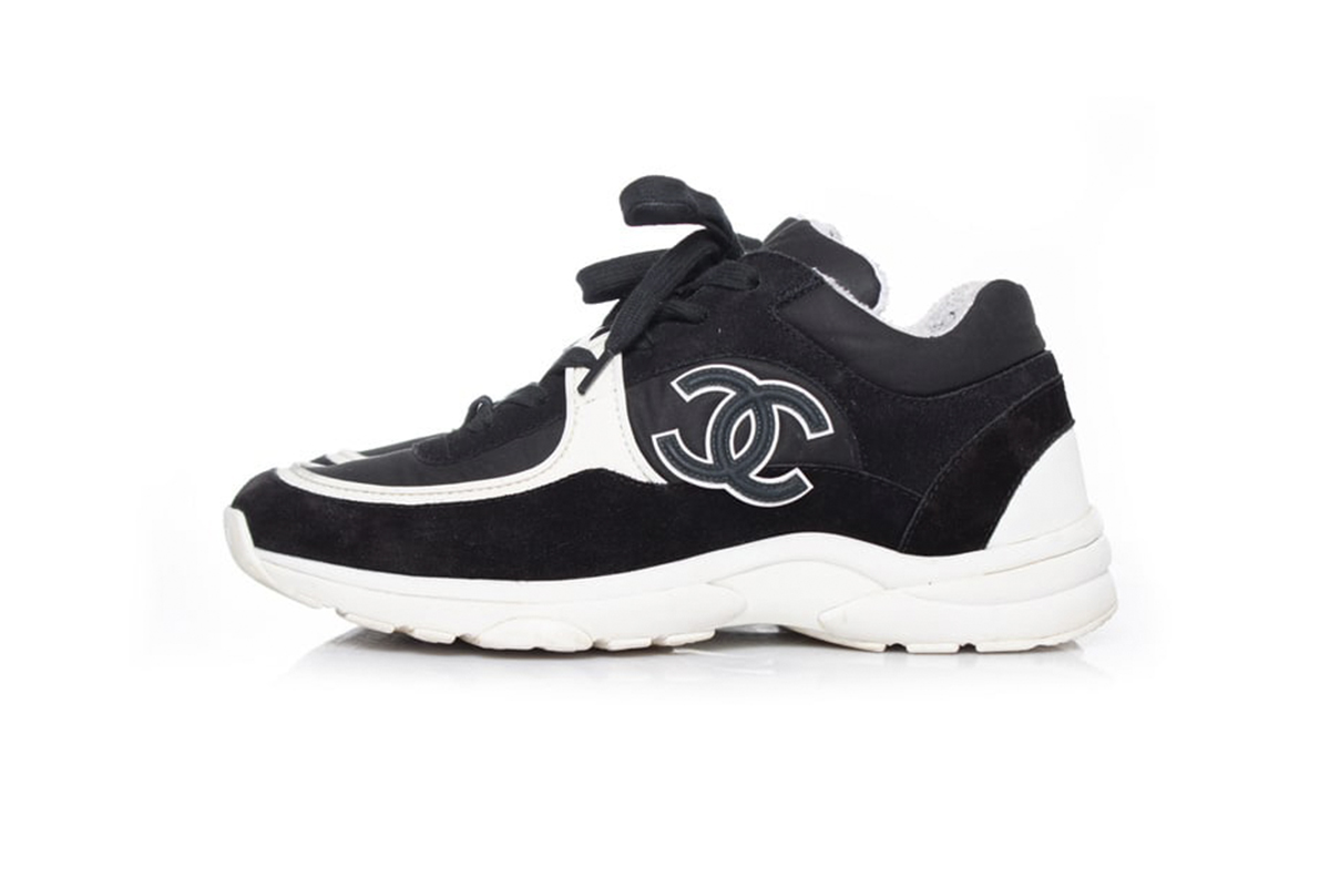 copy of Chanel Fabric Suede Calfskin Quilted CC Sneakers Black White