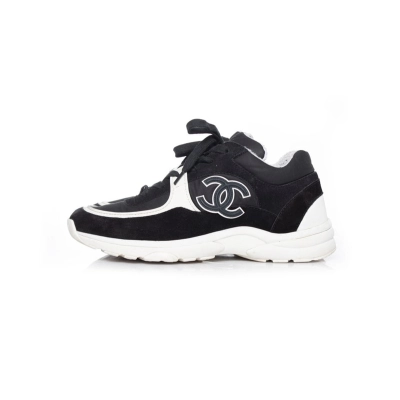 copy of Chanel Fabric Suede Calfskin Quilted CC Sneakers Black White 01