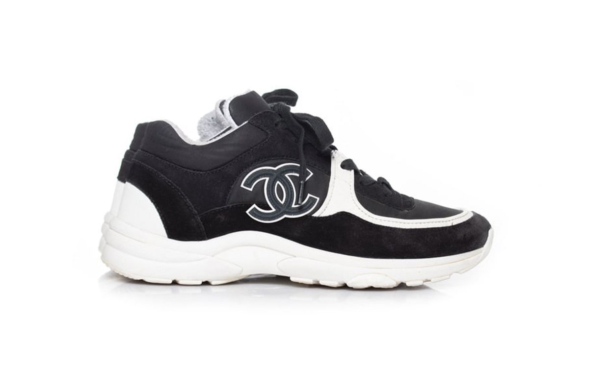 copy of Chanel Fabric Suede Calfskin Quilted CC Sneakers Black White