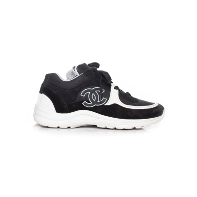copy of Chanel Fabric Suede Calfskin Quilted CC Sneakers Black White 02