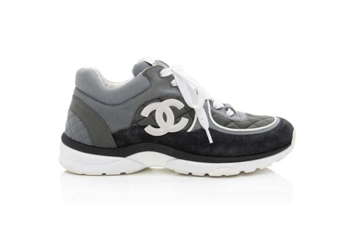 Chanel Fabric Suede Calfskin Quilted CC Sneakers Dark Grey