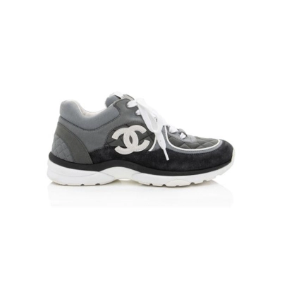 Chanel Fabric Suede Calfskin Quilted CC Sneakers Dark Grey 02