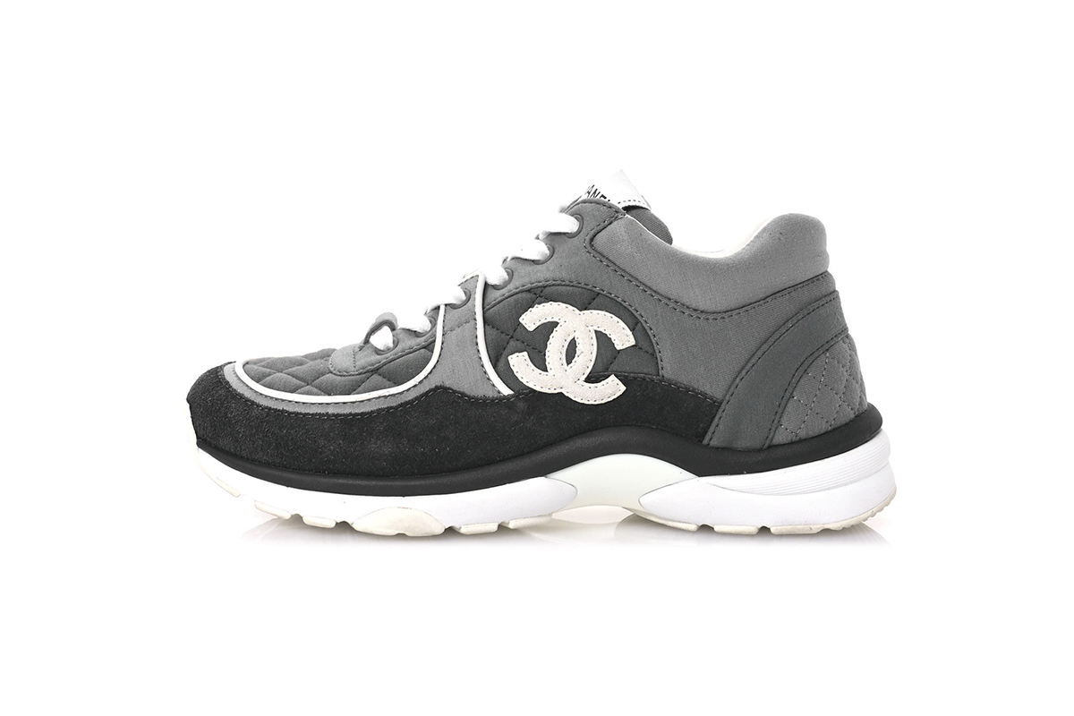 Chanel Fabric Suede Calfskin Quilted CC Sneakers Dark Grey
