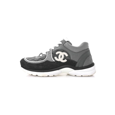 Chanel Fabric Suede Calfskin Quilted CC Sneakers Dark Grey 01