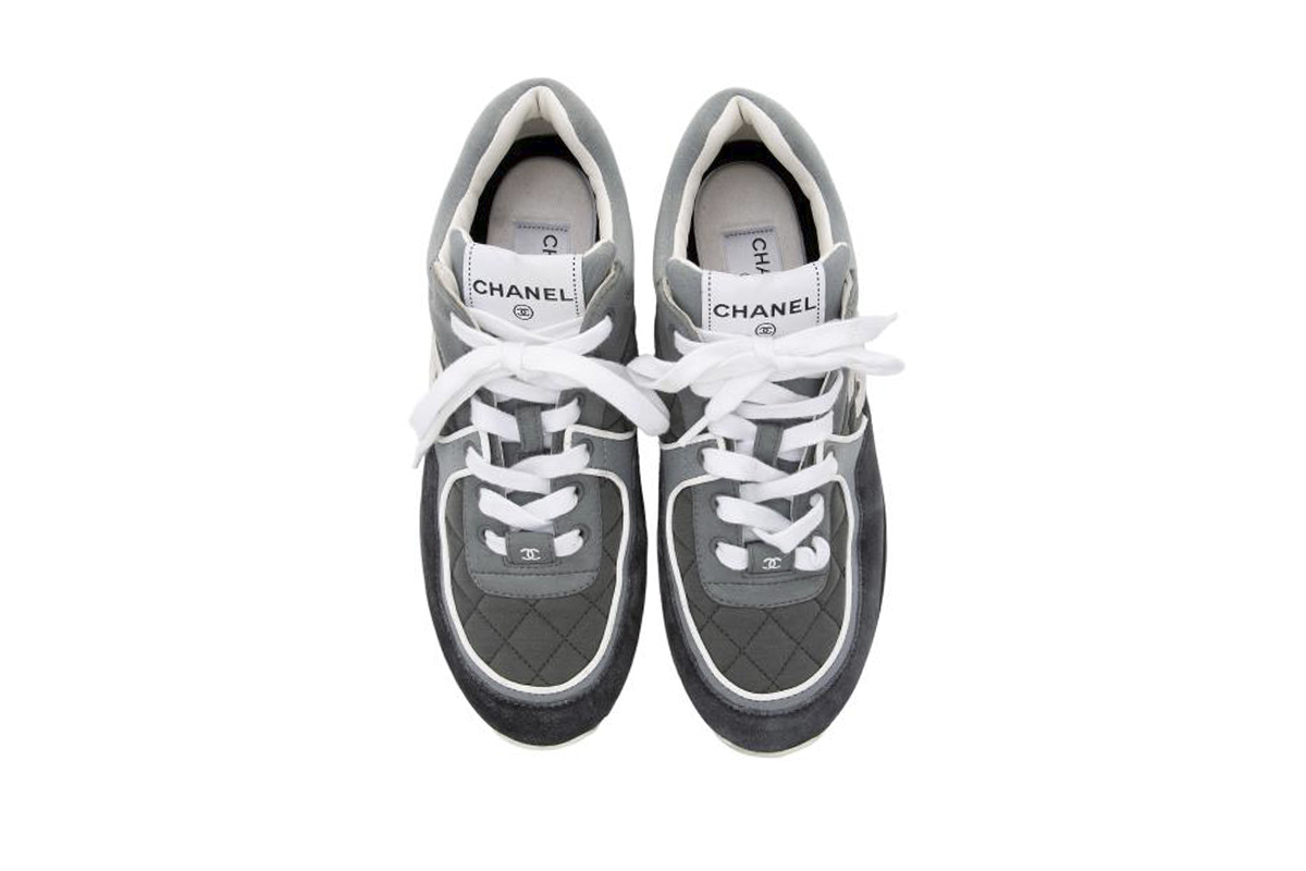 Chanel Fabric Suede Calfskin Quilted CC Sneakers Dark Grey
