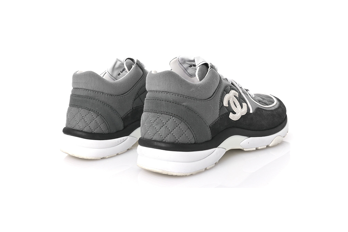 Chanel Fabric Suede Calfskin Quilted CC Sneakers Dark Grey