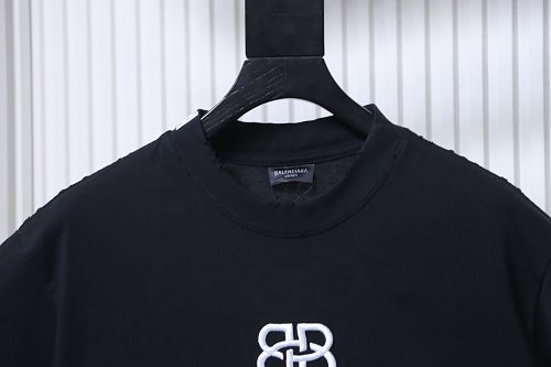 Balenciaga Roma Series Embroidered Distressed T-Shirt Black