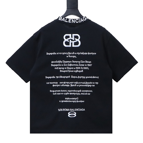 Balenciaga Roma Series Embroidered Distressed T-Shirt Black