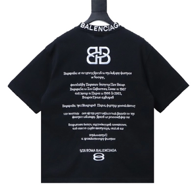 Balenciaga Roma Series Embroidered Distressed T-Shirt Black 01