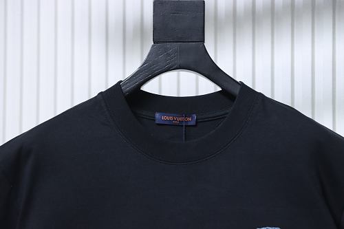 Louis Vuitton Distressed Denim Patchwork Embroidered T-Shirt Black