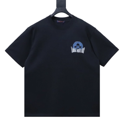 Louis Vuitton Distressed Denim Patchwork Embroidered T-Shirt Black 02