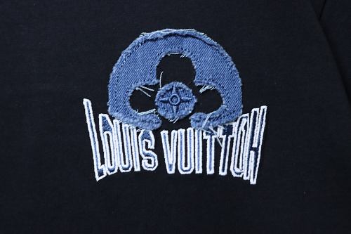 Louis Vuitton Distressed Denim Patchwork Embroidered T-Shirt Black