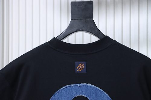 Louis Vuitton Distressed Denim Patchwork Embroidered T-Shirt Black