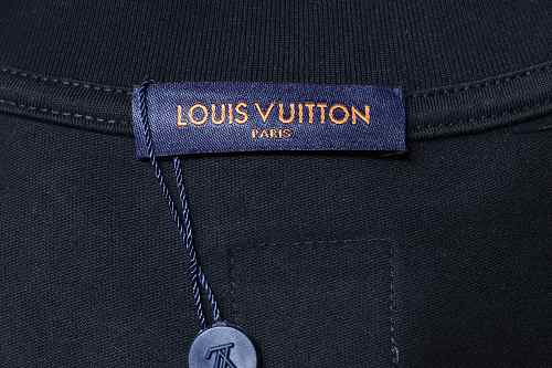 Louis Vuitton Distressed Denim Patchwork Embroidered T-Shirt Black