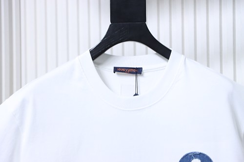 Louis Vuitton Distressed Denim Patchwork Embroidered T-Shirt White