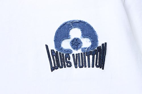 Louis Vuitton Distressed Denim Patchwork Embroidered T-Shirt White