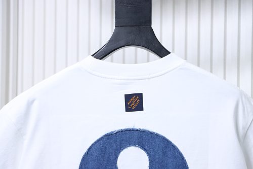 Louis Vuitton Distressed Denim Patchwork Embroidered T-Shirt White