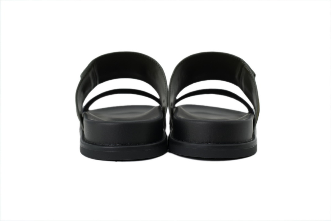 Hermes Flat Slide Sandals Black and Green Zoanthids