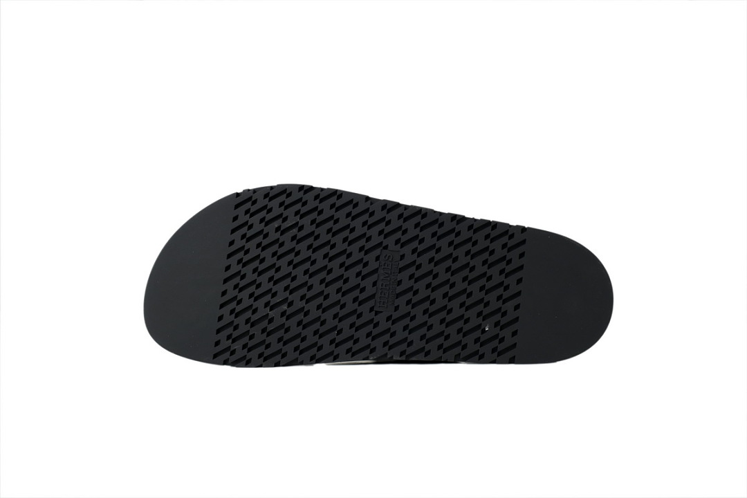 Hermes Flat Slide Sandals Black and Green Zoanthids