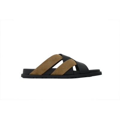 Hermes Flat Slide Sandals Cross Black-Green 02