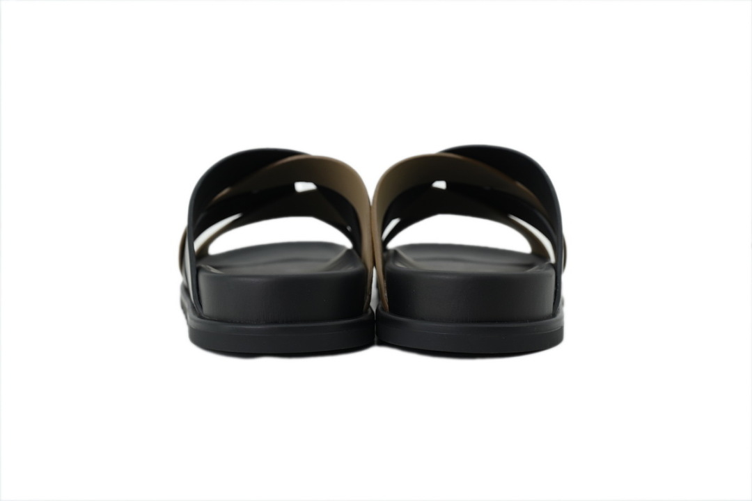 Hermes Flat Slide Sandals Cross Black-Green