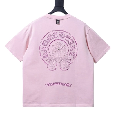 Chrome Hearts Horseshoe Cross Patch Embroidery T-Shirt Pink 01