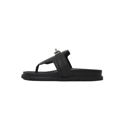 Hermes Flat Thong Sandals Black 01