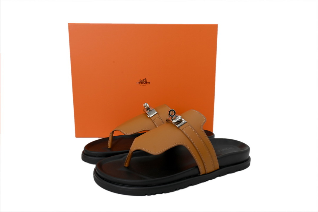 Hermes Flat Thong Sandals Brown