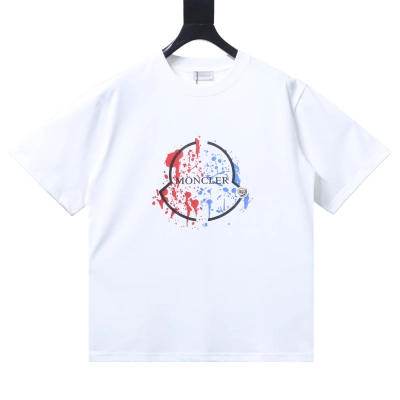 Moncler Colorful Paint-Splatter Logo T-Shirt White 01