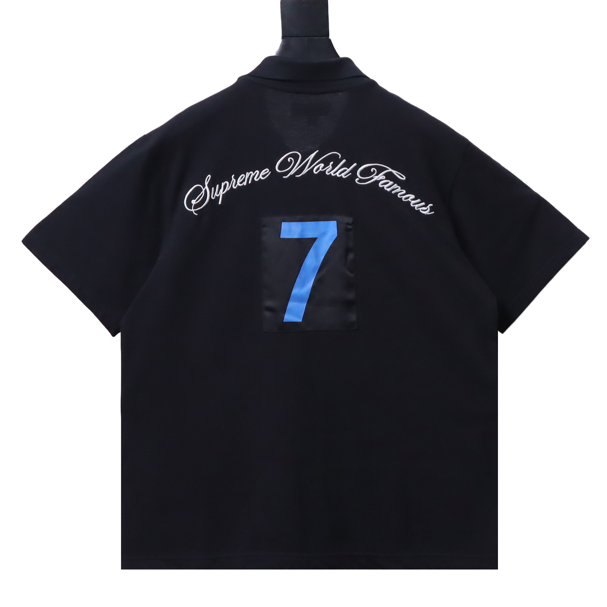 Supreme 25SS No.7 Script Embroidered Short-Sleeve Polo Shirt Black