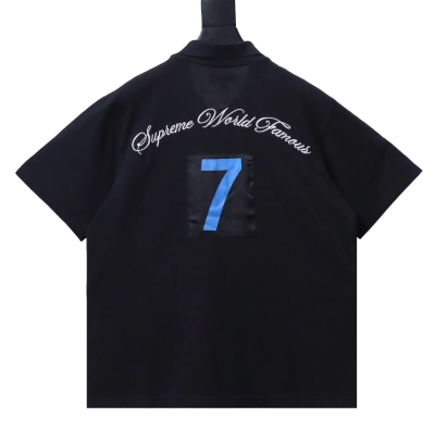 Supreme 25SS No.7 Script Embroidered Short-Sleeve Polo Shirt Black 02