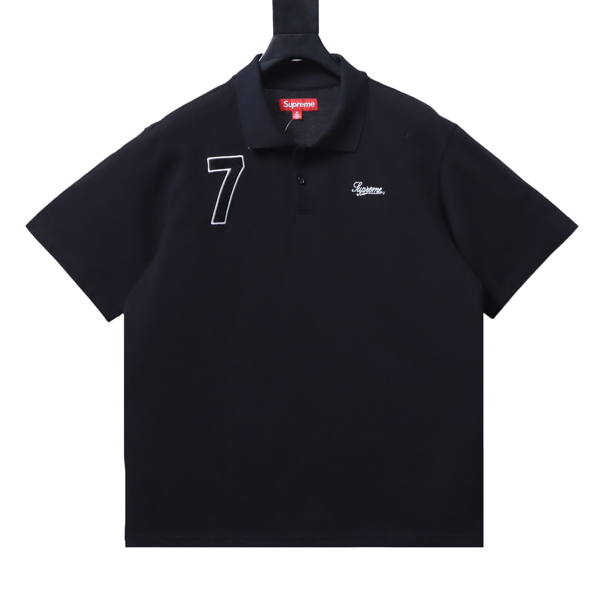 Supreme 25SS No.7 Script Embroidered Short-Sleeve Polo Shirt Black