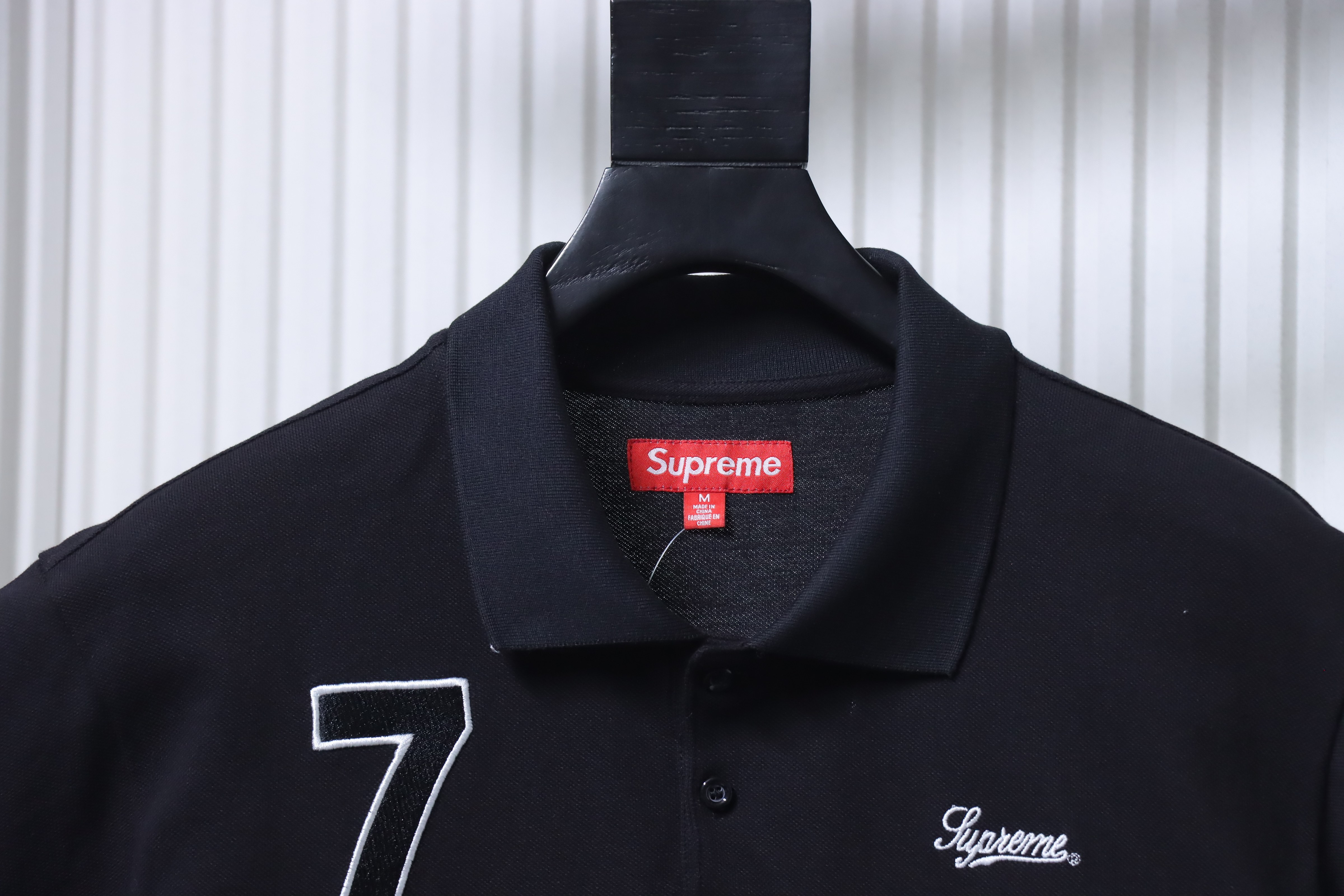 Supreme 25SS No.7 Script Embroidered Short-Sleeve Polo Shirt Black