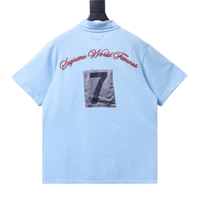 Supreme 25SS No.7 Script Embroidered Short-Sleeve Polo Shirt Sky Blue 02