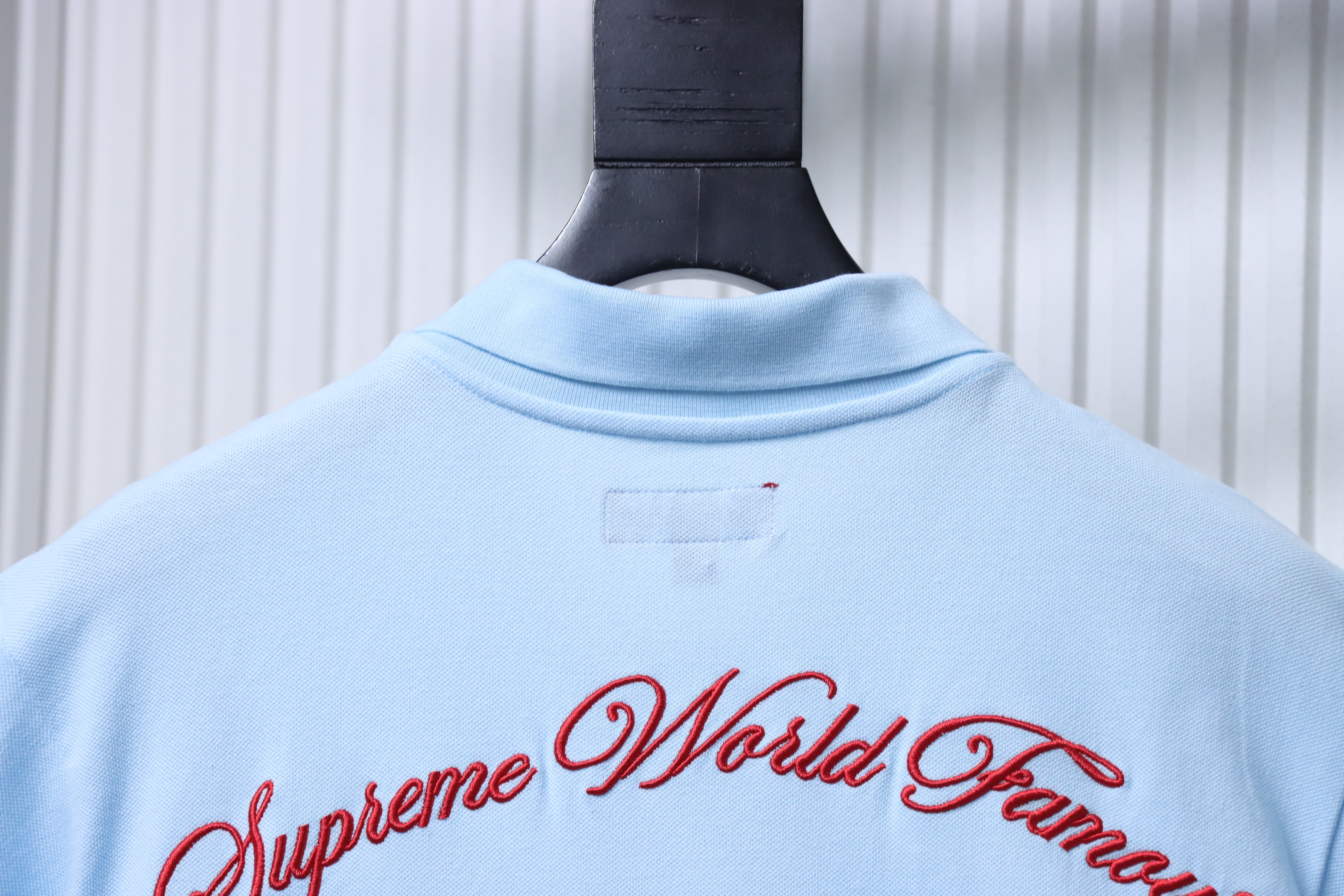 Supreme 25SS No.7 Script Embroidered Short-Sleeve Polo Shirt Sky Blue