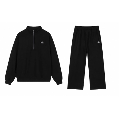 Alo Yoga Accolade 1/4 Zip Hoodie and Joggers Set Black 01