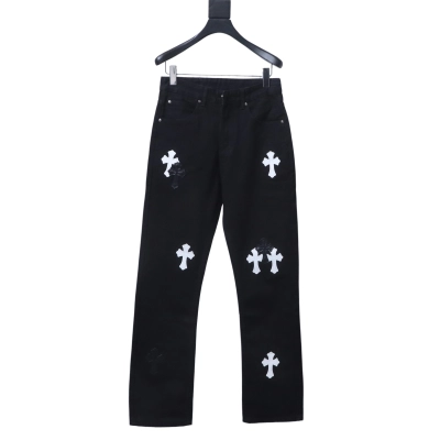 Chrome Hearts white-patch denim jeans featuring a Sanskrit cross design on the back 02