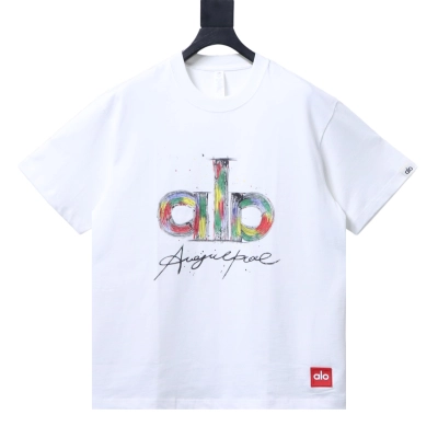 ALO Rainbow Splatter Oil Painting Graffiti Handwritten Signature Short-Sleeve White 01