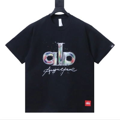 ALO Rainbow Splatter Oil Painting Graffiti Handwritten Signature Short-Sleeve Black 01