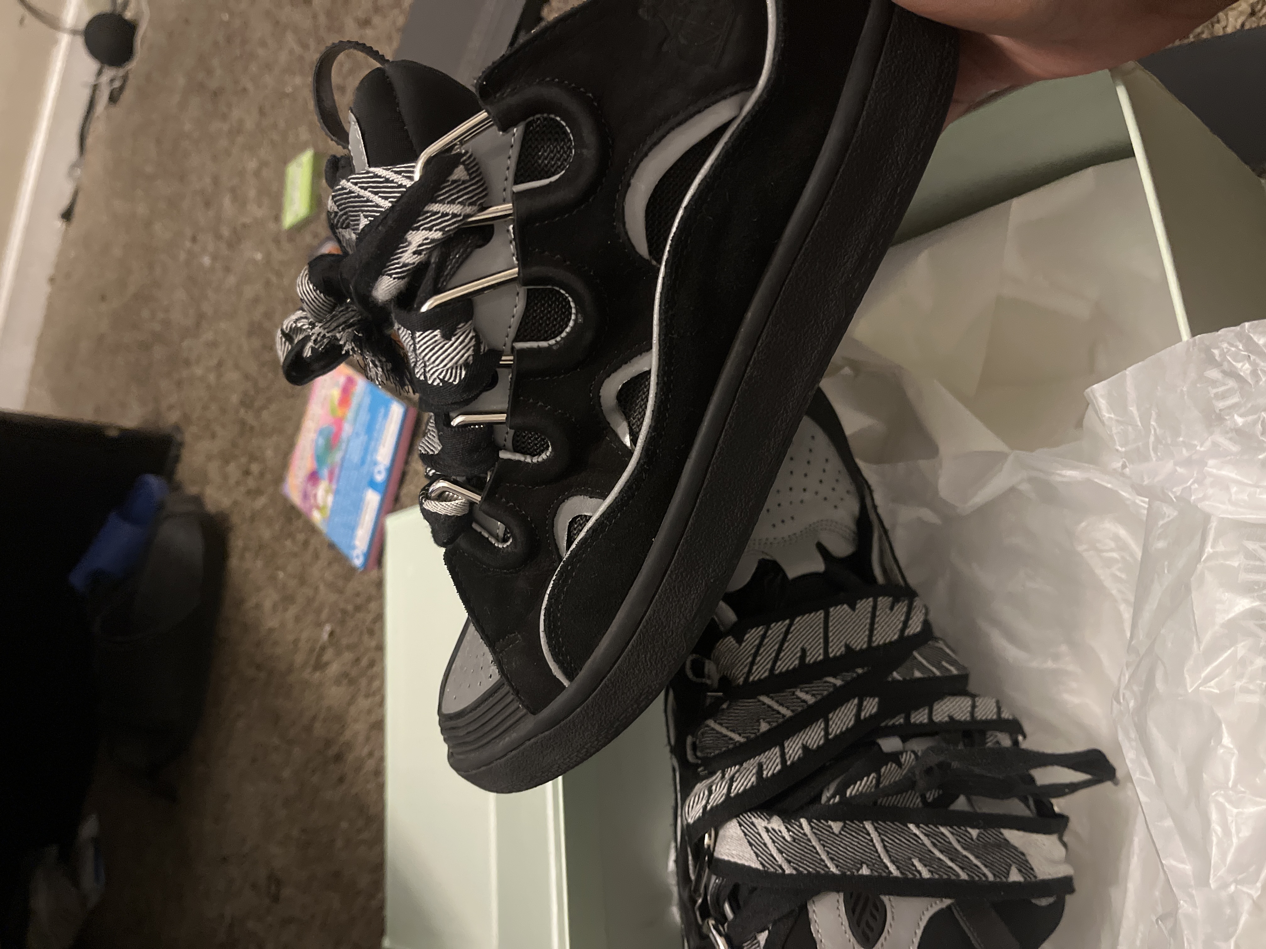 Lanvin Leather Curb Sneaker Black Grey review cash 00