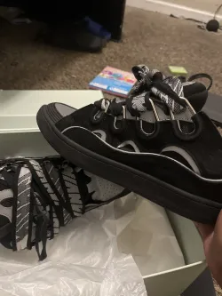 Lanvin Leather Curb Sneaker Black Grey review cash 01