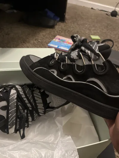 Lanvin Leather Curb Sneaker Black Grey review cash 00