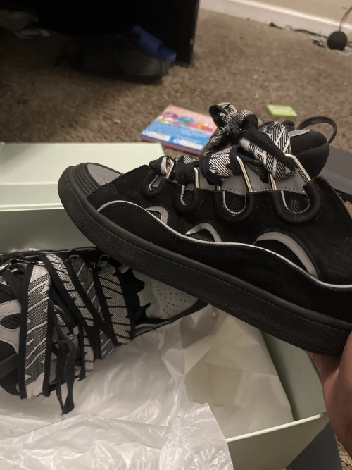 Lanvin Leather Curb Sneaker Black Grey review 