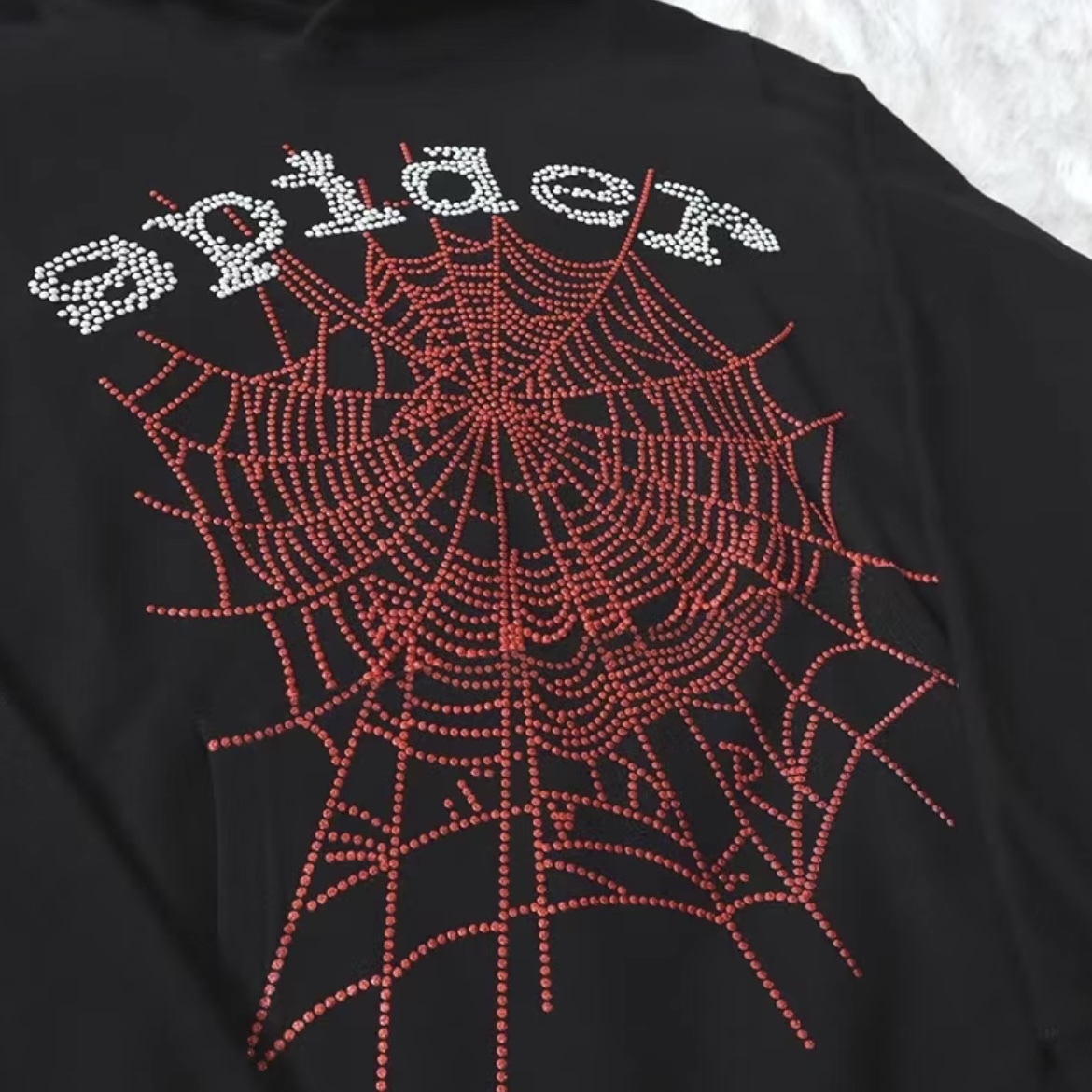 Sp5der OG Rhinestone Logo Hoodie Black review Simion Hines