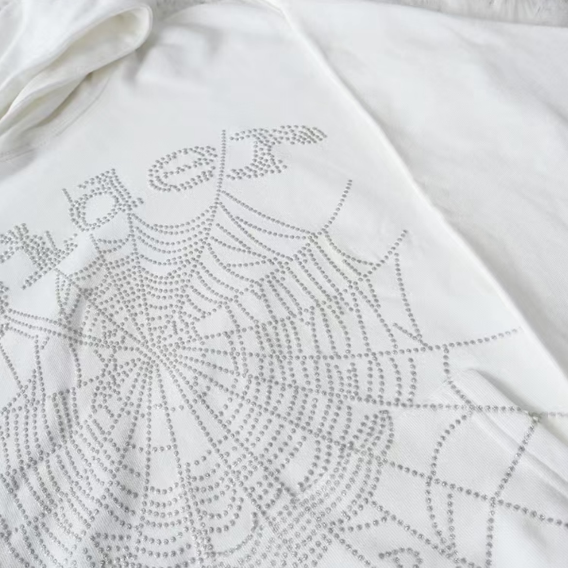 Sp5der OG Rhinestone Logo Hoodie White review Simion Hines