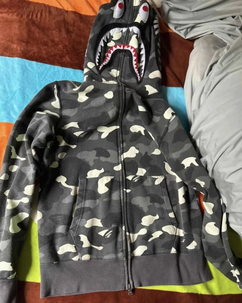Bape Color Camo Shark Full Zip Hoodie Black and Dark Grey review 