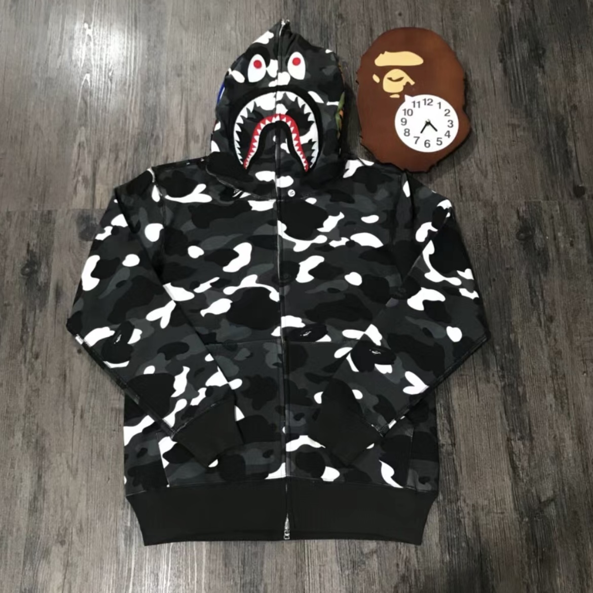 Bape Color Camo Shark Full Zip Hoodie Black and Dark Grey review 0